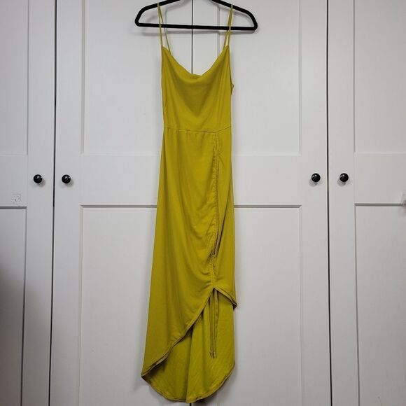 Pretty little things chartreuse mesh strappy cowl neck ruched skirt midi dress - Picture 7 of 12